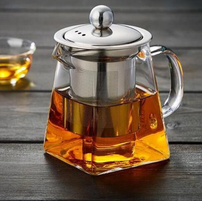 wholesale direct fire heating glass stainless steel strainer teapot square scented teapot glass tea set square pitcher
