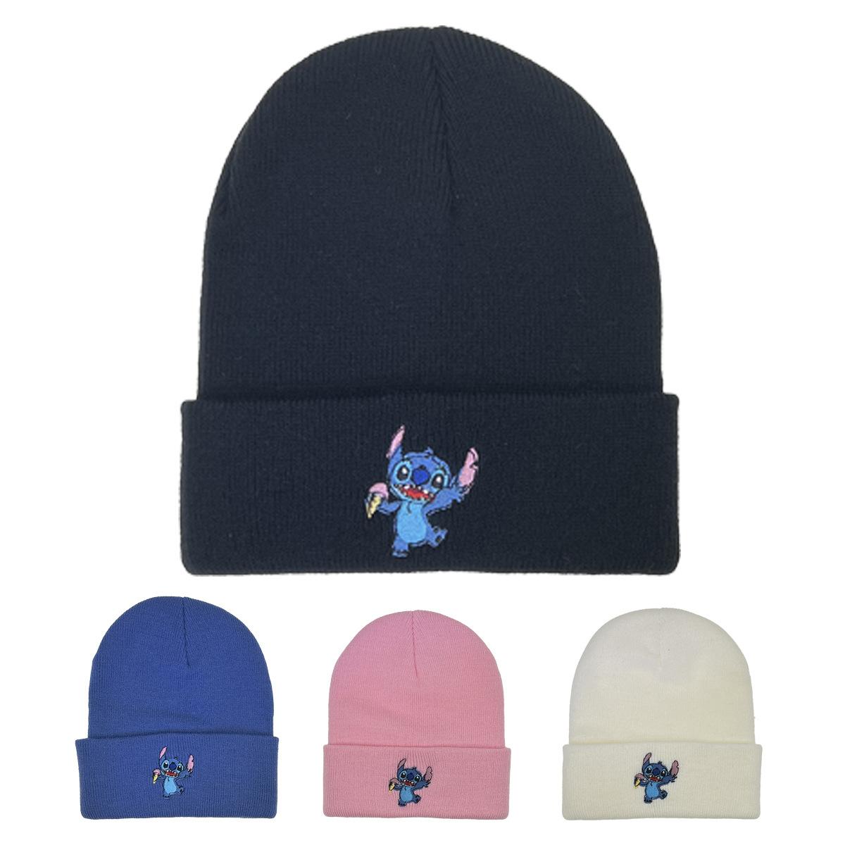 Men's and Women's Student Anime Cartoon Stitch Embroidered Knitted Hat Outdoor Pullover Warm Hat Hip Hop Woolen Cap full figure