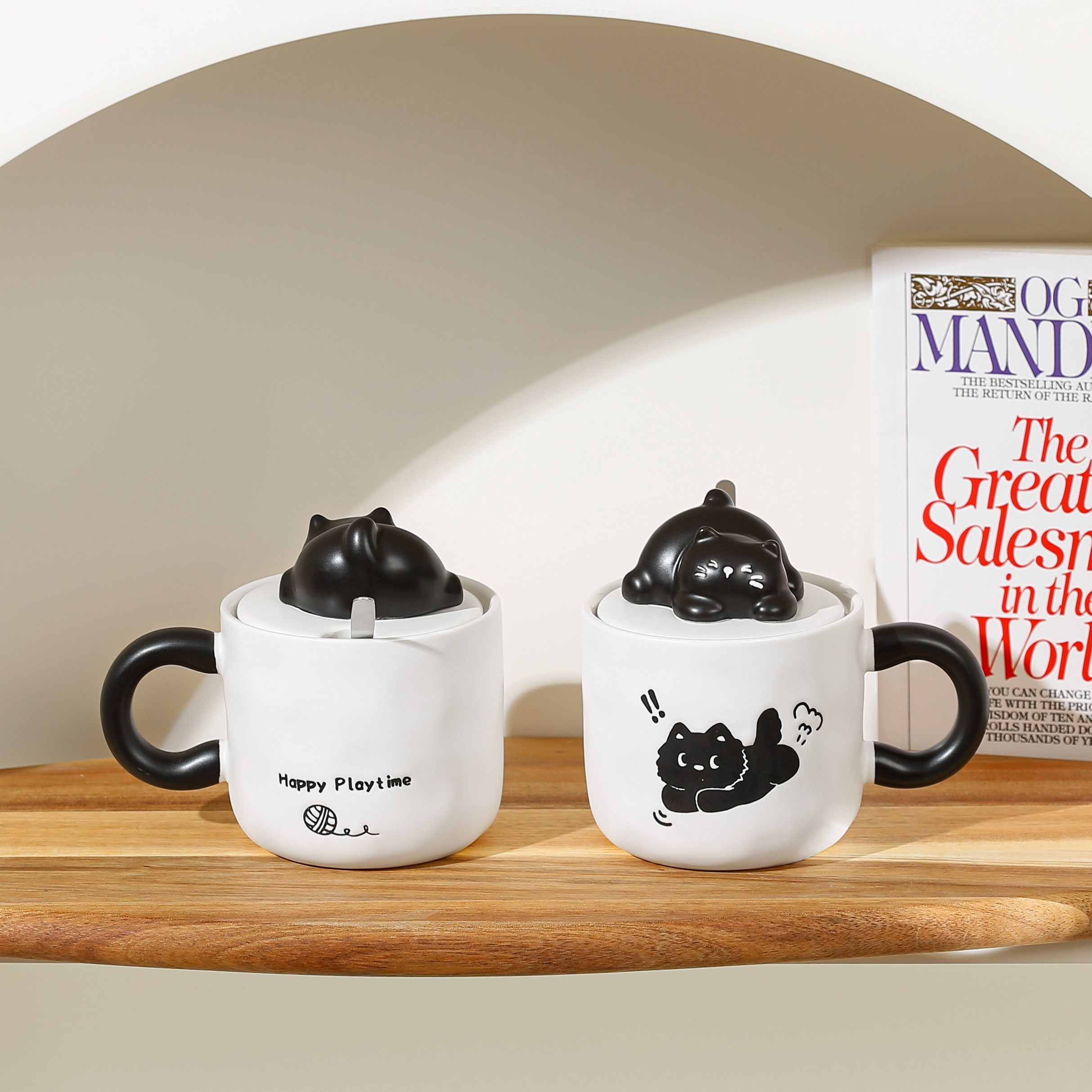 Personalized cat mug with lid as a souvenir cup, cute ceramic cup, cartoon ceramic cup, student style cute mug set with lid as a souvenir, carefully selected practical and durable water cup gift, high appearance level, Internet celebrity details Picture