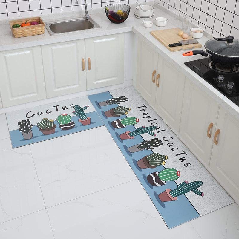 Leather Kitchen Home Cartoon Leather Carpet Artificial Leather Pu Stain-Resistant Strip Floor Mat Pu Kitchen Floor Mat
