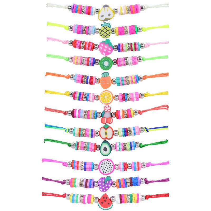 Cross-Border Hot Sale New Apple Pitaya Soft Pottery Fruit Series Woven Bracelet Colorful Children Friendship Bracelet