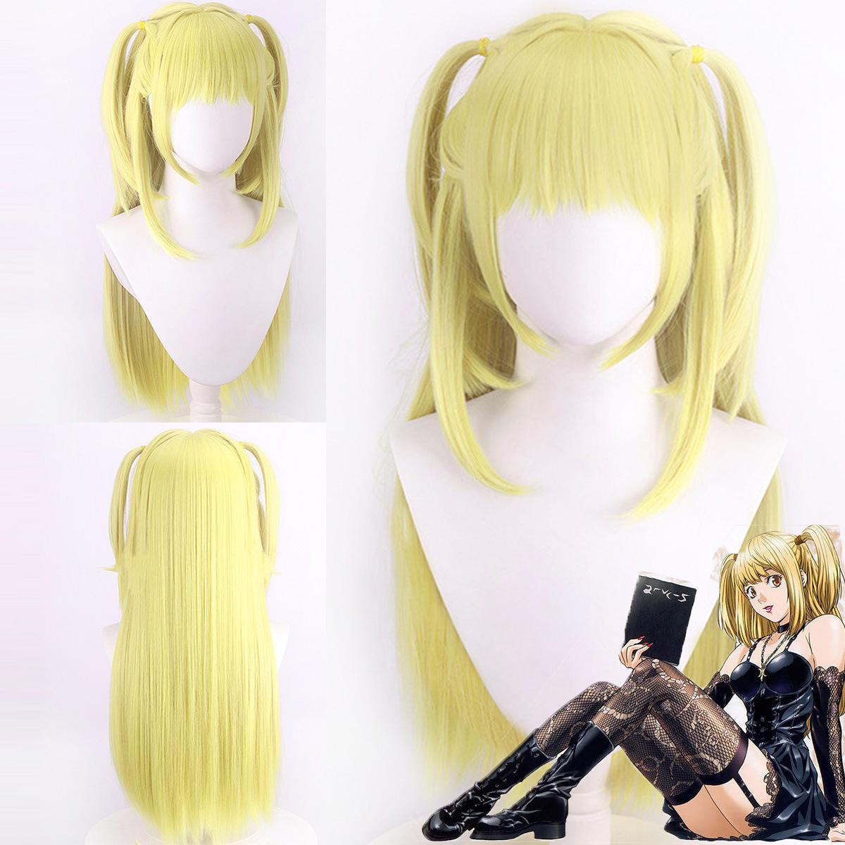 death note misa amane misa cos anime wig cosplay golden yellow double ponytail yibin