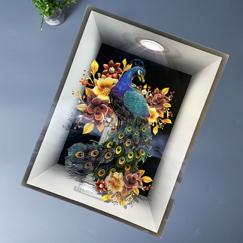 HM-FX立体层层贴孔雀相框画墙壁贴纸装饰墙贴自粘防水贴画外贸详情2