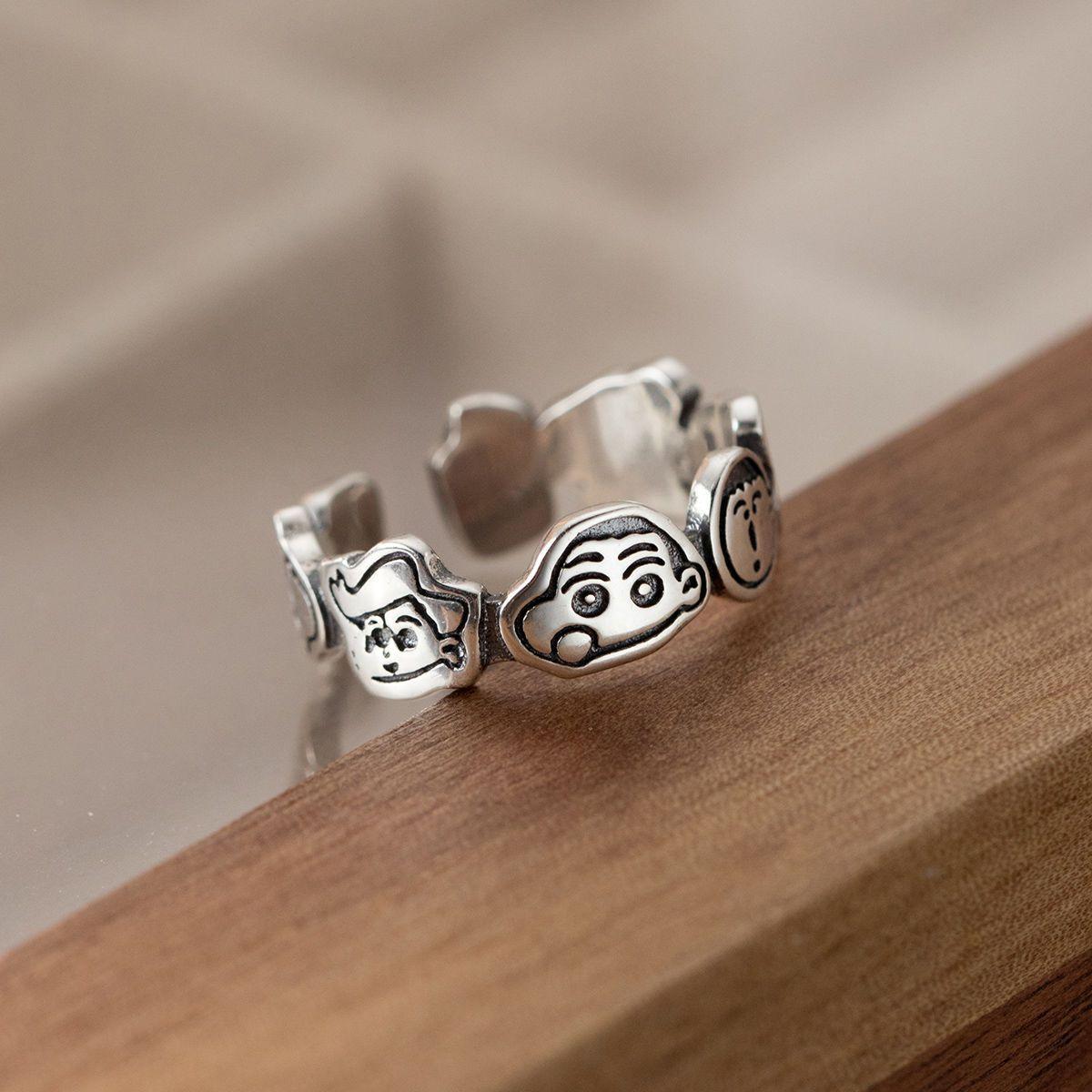 2024 new cute anime cartoon figures small new ring for women ins niche design adjustable opening index finger ring