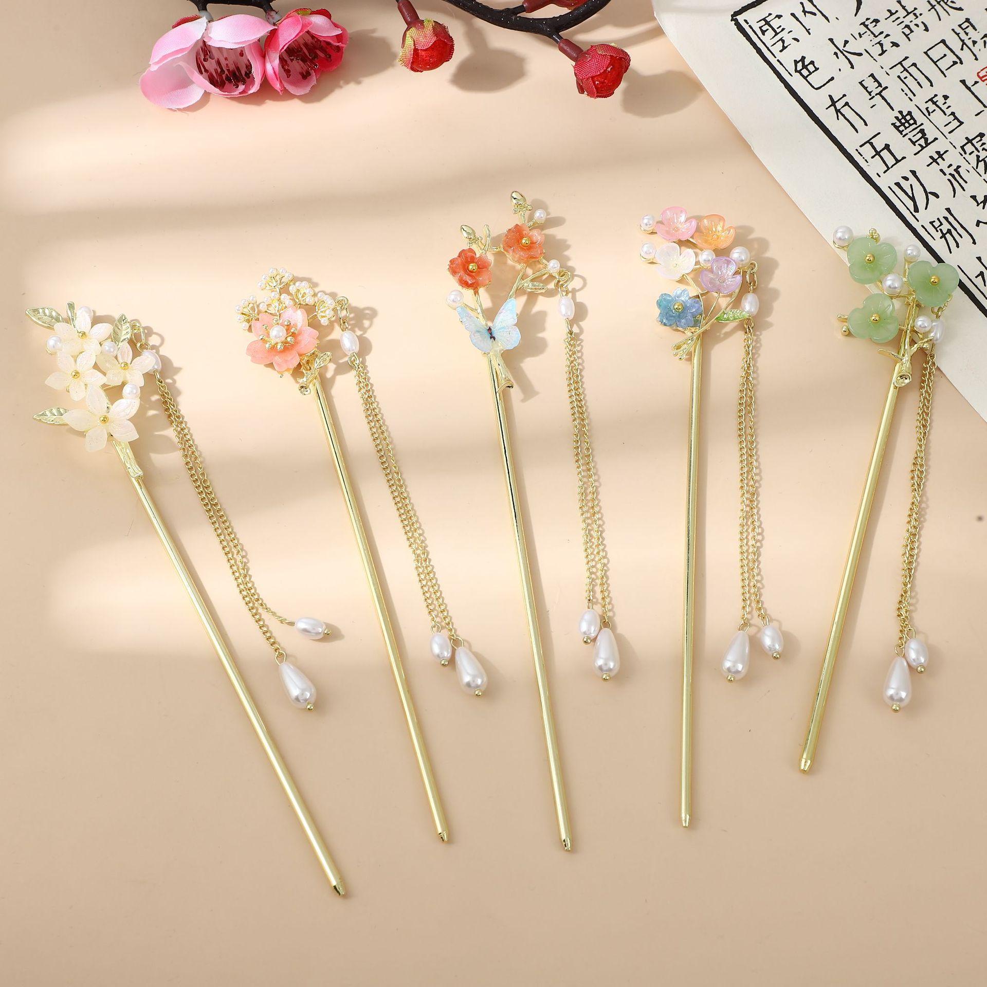 new chinese style antiquity hair clasp updo hair pull alloy hairpin han chinese clothing dangling ornament headwear with cheongsam accessories