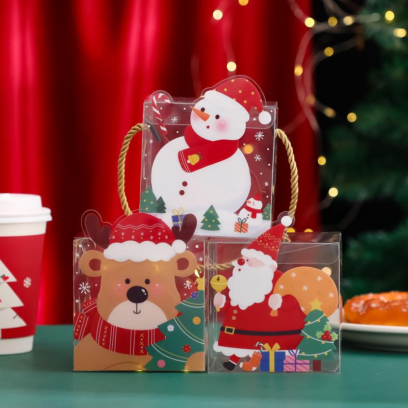 christmas transparent hand apple box christmas eve fruit packaging box cute cartoon candy box biscuit snack packaging box full figure