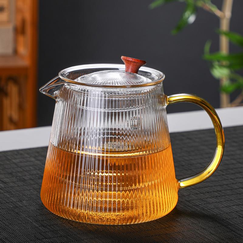 factory wholesale heat-resistant glass striped teapot borosilicate handmade teapot tea brewing pot tea making device tea set suit