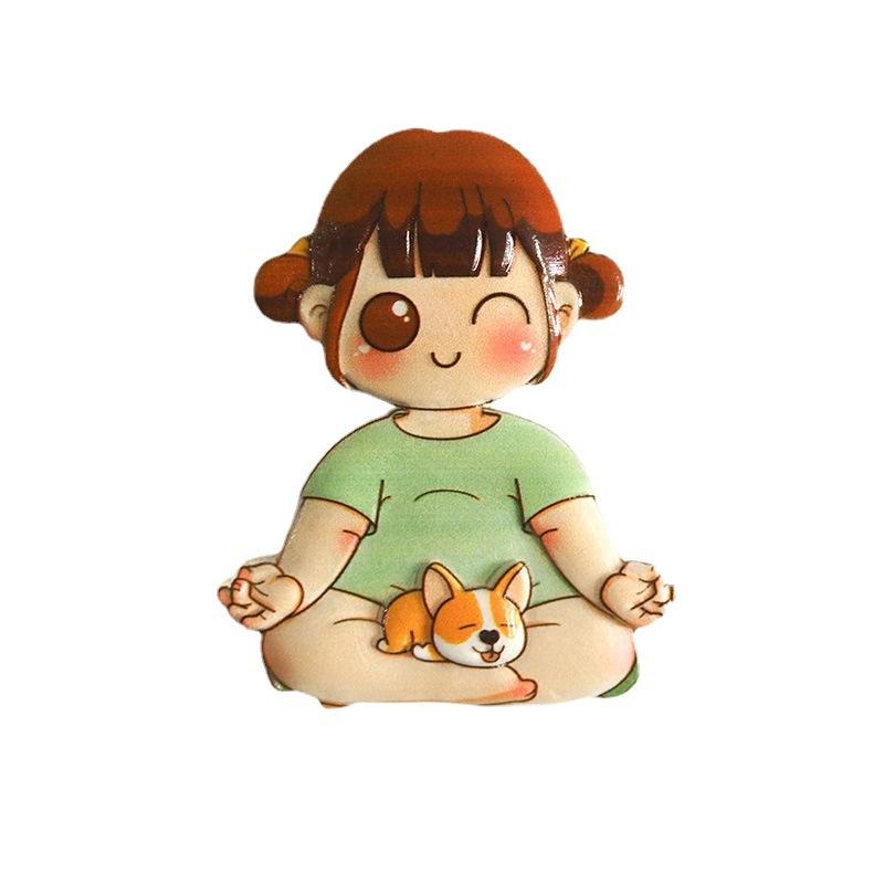 cute refrigerator stickers creative yoga girl resin cartoon stereo 3d magnetic stickers anime magnet home decoration Item Picture