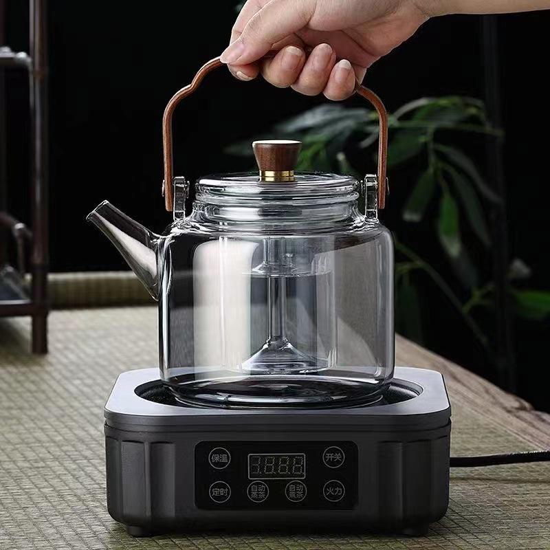 wooden handle smoky gray borosilicate glass loop-handled teapot large capacity with strainer teapot transparent glass tea maker full figure