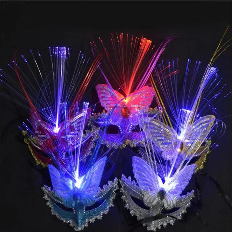 Glowing Feather Fox Mask Half Face Cat Secondary Element Anime Ancient Style fox Mask Children's Stall Luminous Mask details Picture