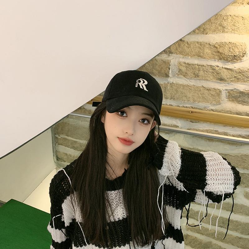 letter r stick ball cap korean style men's and women's fashion sun hat japanese pure color artistic sun hat couple casual hat