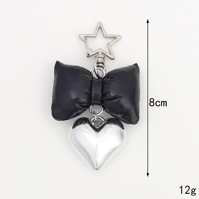 ins new artificial leather bow love pendant personality all-match five-pointed star ornaments bag keychain lanyard details Picture