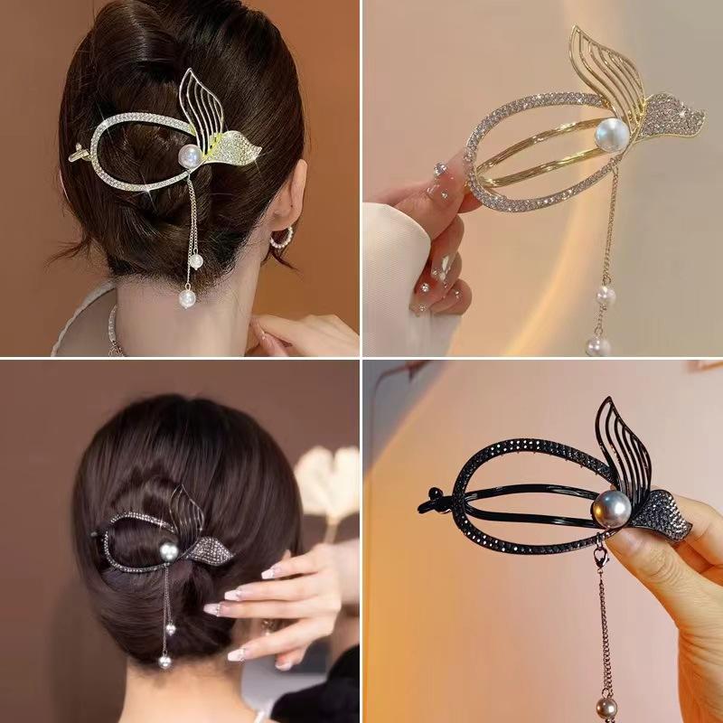 2024 new fishtail updo banana clip hairpin back head high sense fringed headwear female grip elegant hair clip