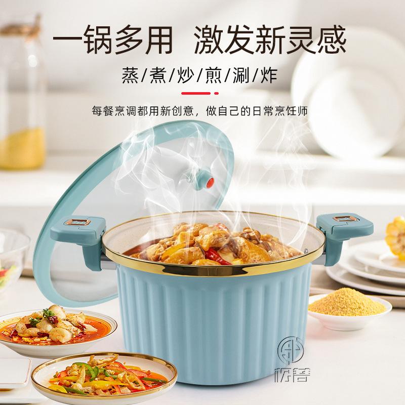 new non-stick roman column low pressure pot multi-functional thickened and large-capacity binaural soup pot ceramic crystal enamel low pressure pot details Picture