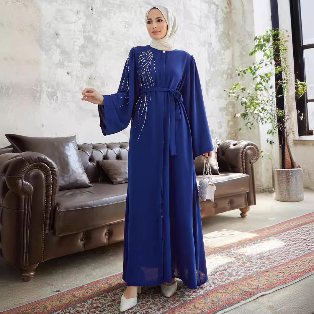 2210# djellaba women's muslim dress turkey dubai heavy industry beads rhinestone dress abaya details Picture