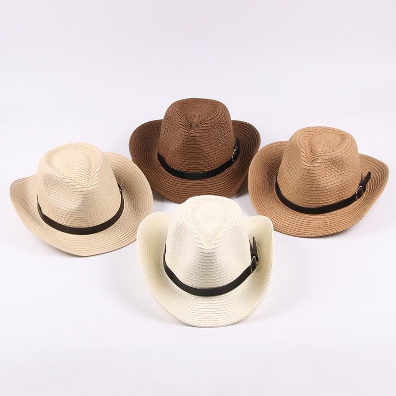 Handmade Children's Straw Hat Knight's Cap Summer Western Straw Cowboy Hat Baby Straw Hat Beach Sun Hat Parent-Child Hat