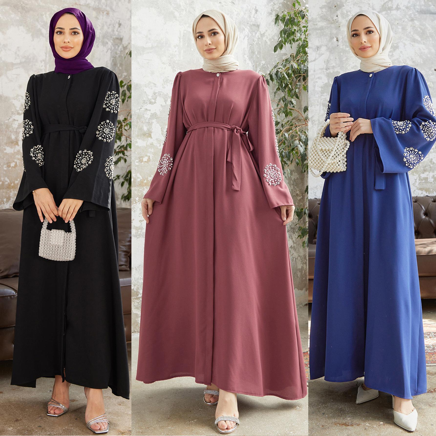 2209# middle east women's clothing muslim robe dress heavy industry beads rhinestone elegant dress abaya long dress