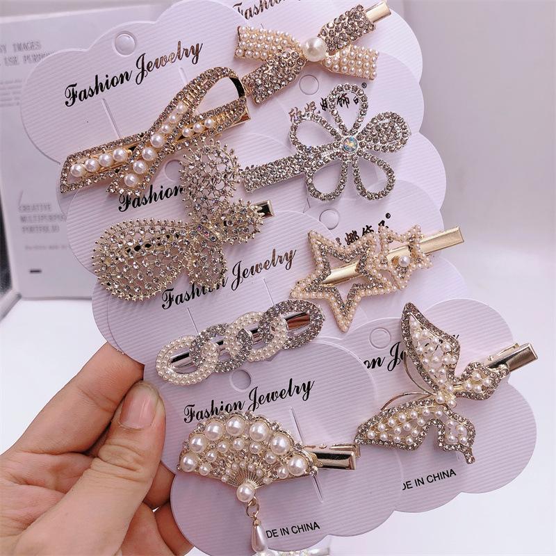 new korean style fashion trending alloy duckbill clip temperament side clip rhinestone hairpin