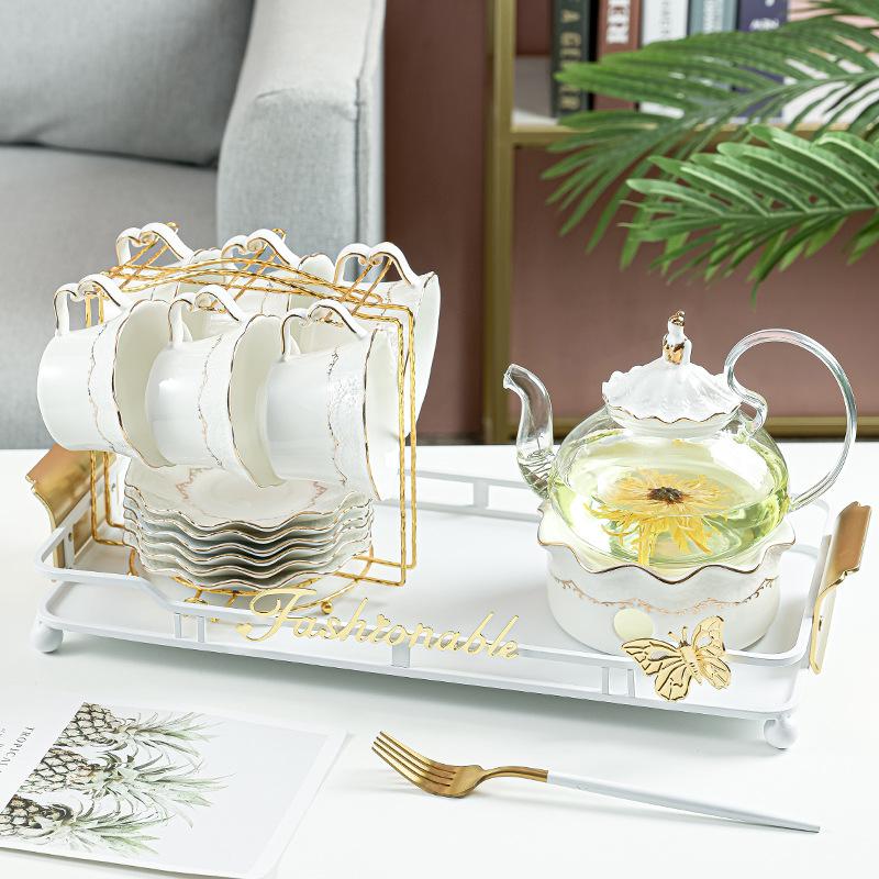 european style scented teapot creative candles simple elegant glass teapot ceramic water cup combination teapot cup wholesale