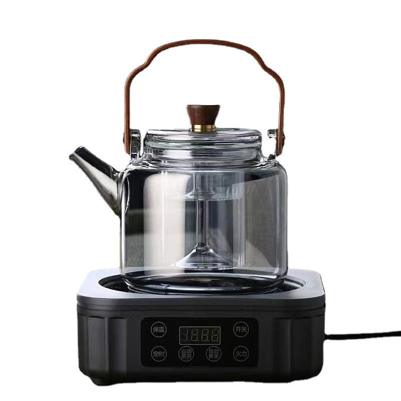 wooden handle smoky gray borosilicate glass loop-handled teapot large capacity with strainer teapot transparent glass tea maker Item Picture