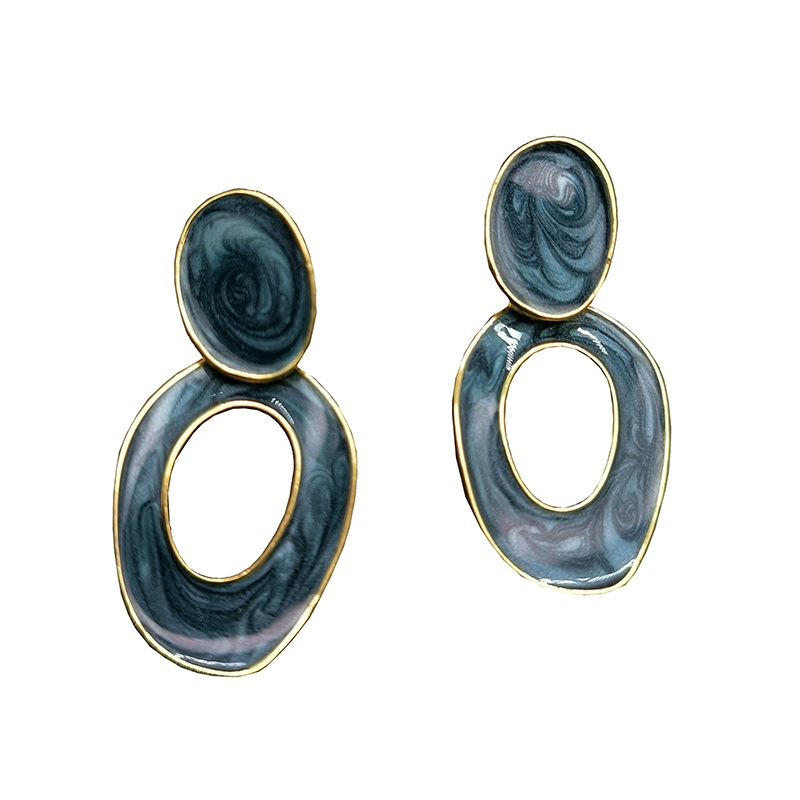 Largo creativo aretes ligero lujo alto sentido temperamento otoño/pendientes de invierno atmósfera goteada glaseado ovalado colgante vintage harborwind genuino earwear Specification image