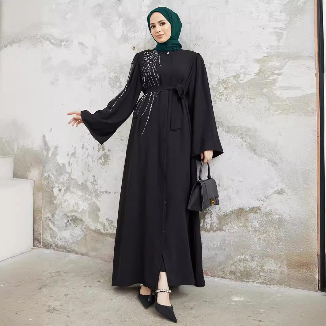 2210# djellaba women's muslim dress turkey dubai heavy industry beads rhinestone dress abaya Specification drawing