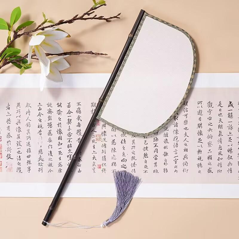 purple bamboo artificial leather silk fan long handle special-shaped knife fan hanfu catwalk photo props cover fan ancient style retro fan full figure