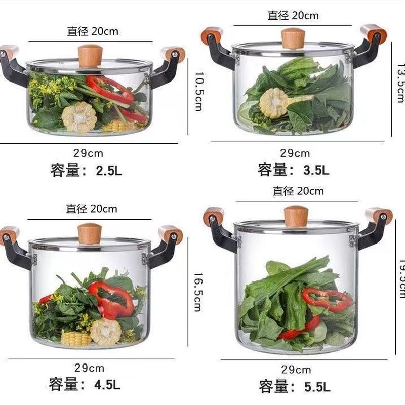 borosilicate glass pot open fire gas binaural stew pot electric ceramic stove heating stew-pan glass soup pot health cooker Specification drawing