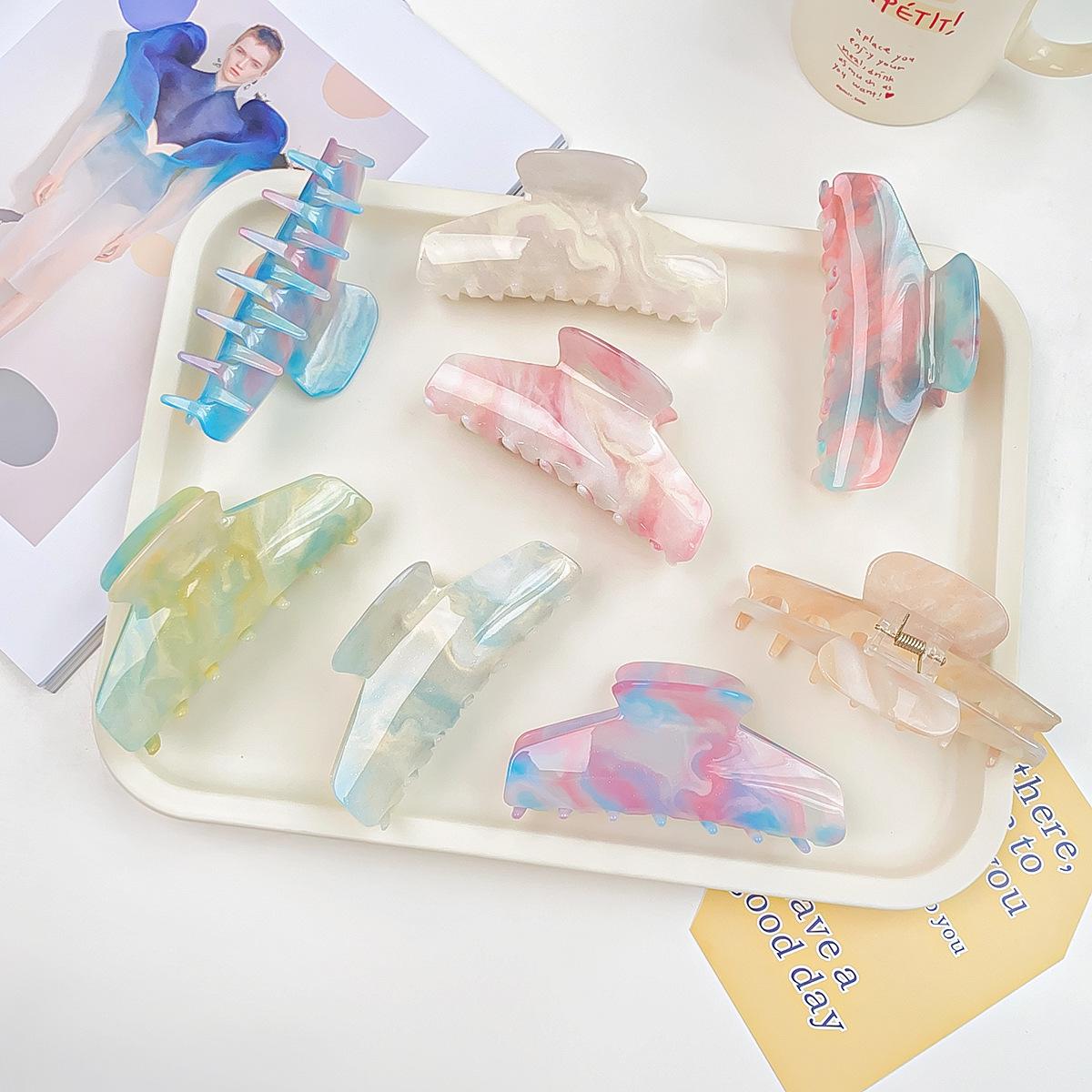 korean style color changing grip acrylic large shark clip sweet elegant hair clip female updo back head hair claws hair pins