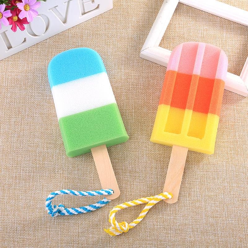Attractive Popsicle Ice Cream Shape Bath Sponge Multi-Functional Popsicle Sponge Brush Bath Hanging Cup Cleaning Sponge