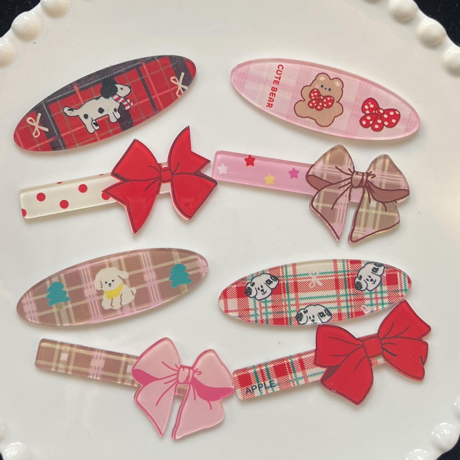 diy simple plaid puppy oval bow acrylic paster hairpin headdress handcraft material accessories wholesale