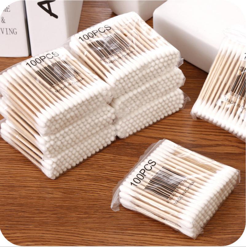 double-head cotton swab health swab cotton rod babies' cotton swabs cotton ball makeup removing cosmetic cotton swab stick 30-100 pcs details Picture