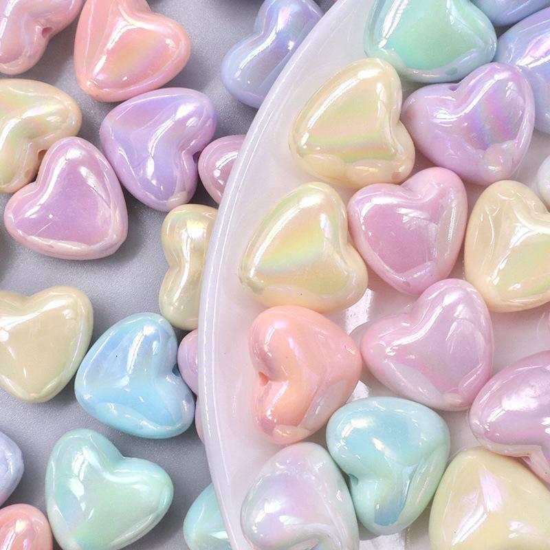 plating color acrylic heart beads diy handmade beaded bracelet keychain pendant mobile phone charm hanging jewelry accessories