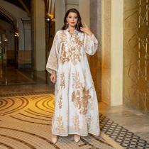 ab056 middle east new burnt flower sequin dress light luxury ladies party dress muslim abaya cross-border women's clothing
