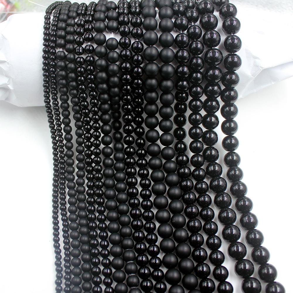 black glass scattered beads high quality black stone round beads high imitation black agate frosted beaded semi-finished diy ornament accessories