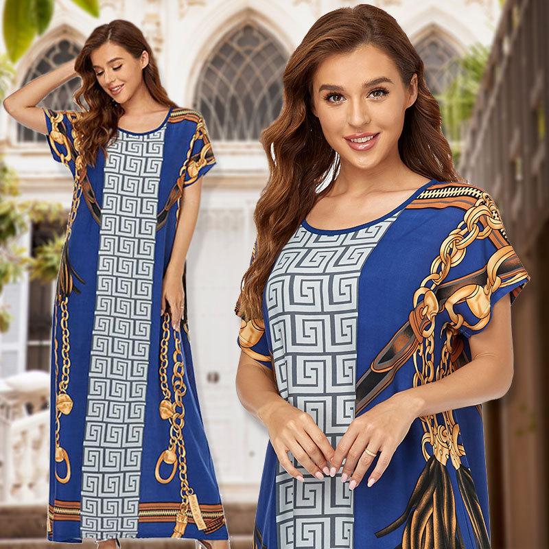 Cross-Border Women's Clothing Dress Short Sleeve Maxi Dress Dubai plus Size Loose Big Hem Abaya Robe