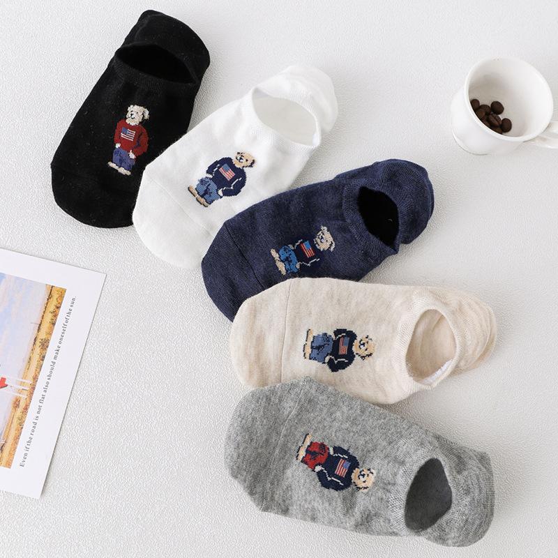 socks men's low-cut korean cute bear socks cartoon low cut cotton socks summer thin anime men's boat socks wholesale