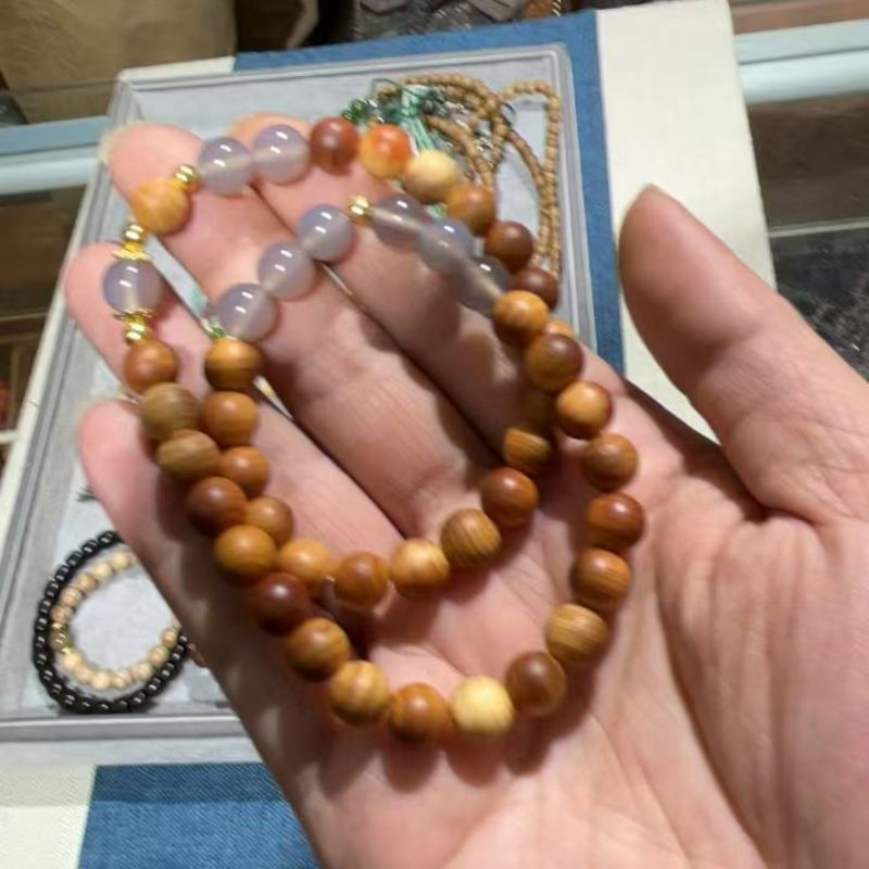 国潮8mm烟紫玛瑙崖柏双圈 高油 高密 顺纹 配饰 网络爆款 直播福利 各种手串手链玛瑙玉石手串珠
