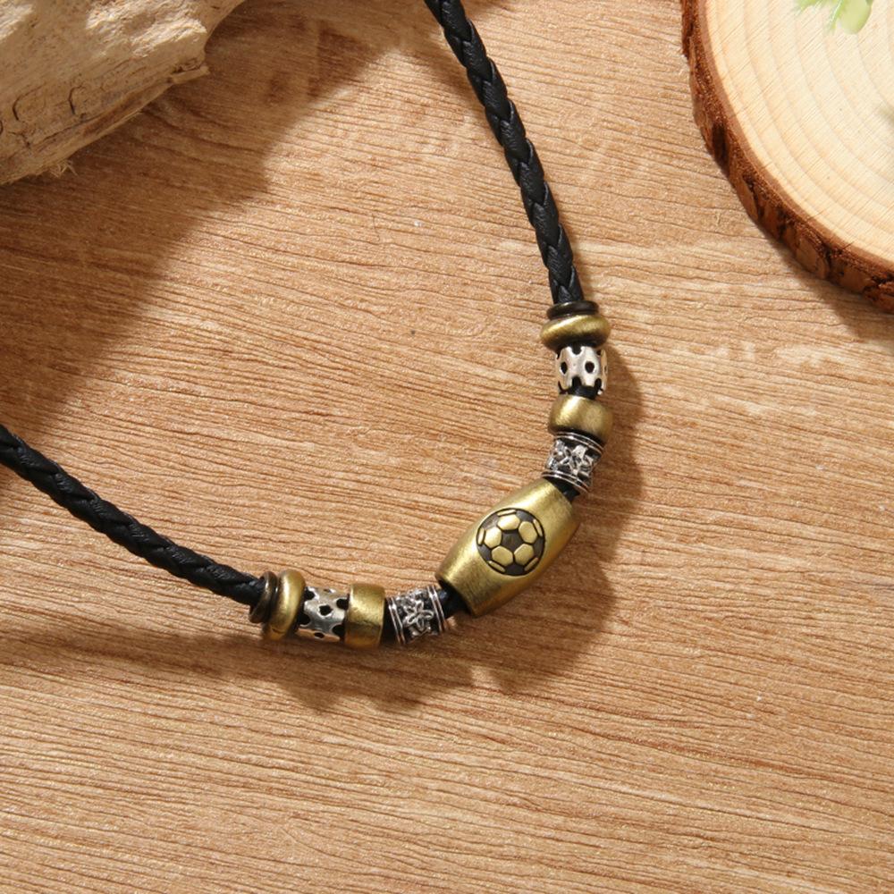 retro popular long necklace artificial leather bold durable soccer ball necklace handmade beaded sports football necklace details Picture
