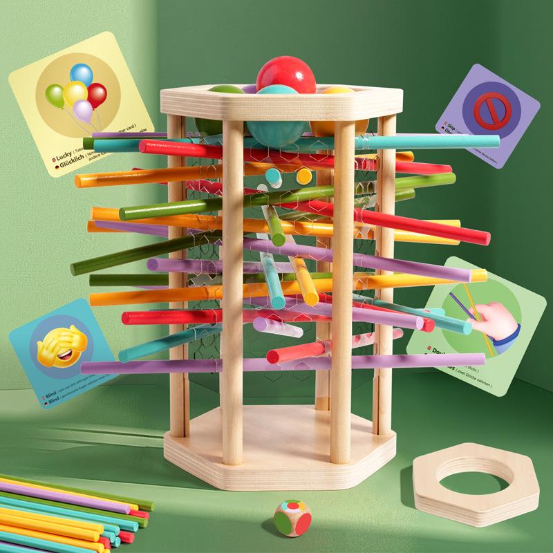 cross-border new children's wooden stick card ball dice game wooden children's educational balance stick toy