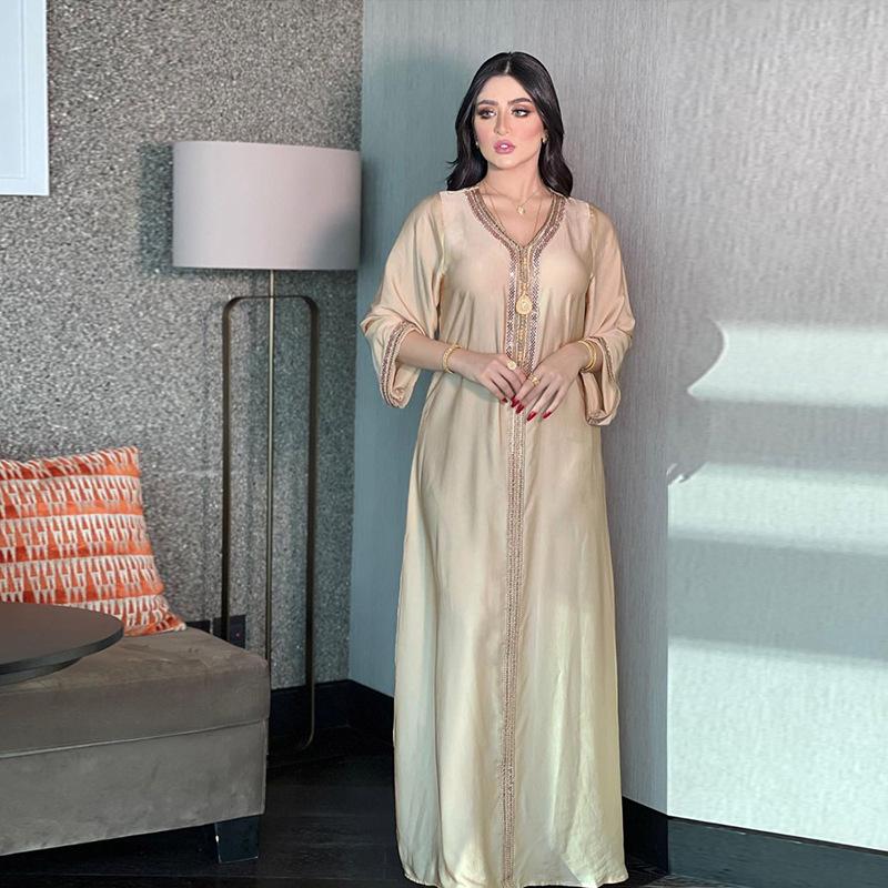 ab126 muslim dress dubai women's fashion abaya long dress hot drilling dress plus size djellaba details Picture