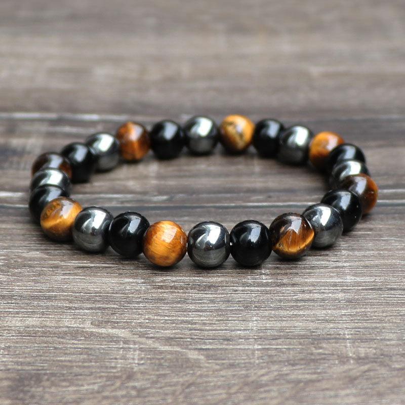 Cross-Border Hot Sale Tiger-Eye Bracelet Tiger Eye Gall Stone Imitation Black Agate Beaded Bracelet Men and Women Couple Elastic String Bracelet