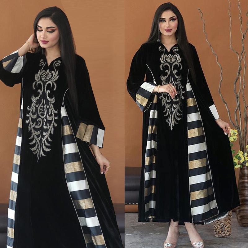 Ab052 Middle East Cross-Border Women's Clothing Embroidered Long Skirt Abaya Muslim Arab Dubai Muslim Dress