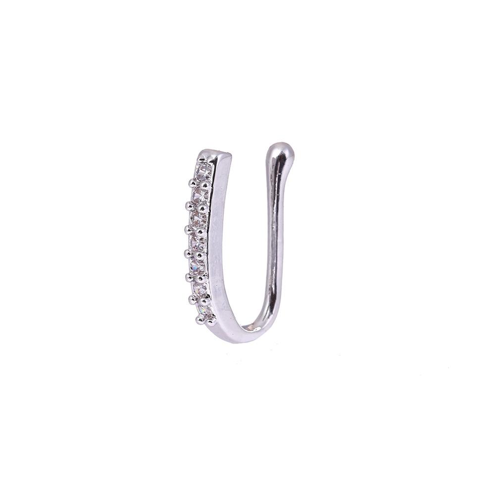 Zirconia europea y americana no perforado pinzas de nariz sin agujeros pinzas de nariz U pinzas de nariz de cobre insertos corona anillos de nariz ornamentos piercing accesorios accesorios accesorios accesorios diy accesorios pendientes para mujeres estilo largo versión coreana color preservativo chapado Application Scenario