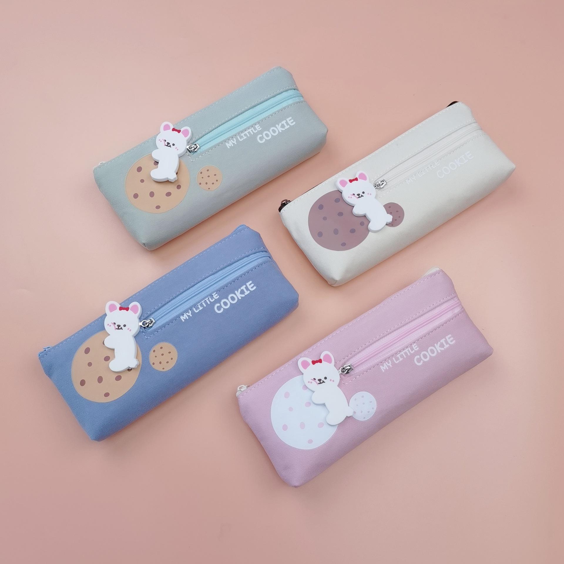 japanese cartoon canvas pen bag solid color primary school student large capacity pencil case pink anime junior high school student stationery case