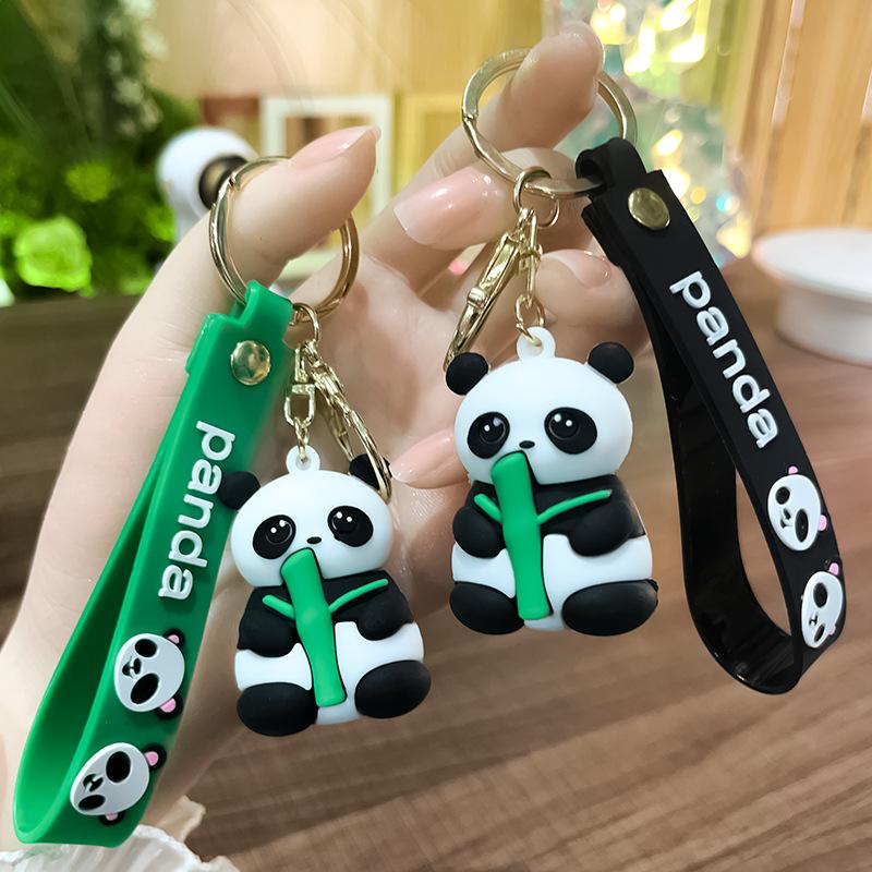 cute holding bamboo lesser panda keychain sichuan panda bag doll doll pendant small gift gift wholesale