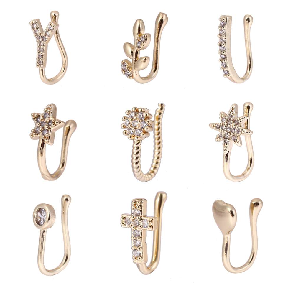 European and American zircon non-perforated nose clips, non-perforated nose decorations, U-shaped nose clips, copper-inset crown nose rings, piercing jewelry wholesale, jewelry accessories diy, jewelry accessories earrings, women's long style, Korean version color preservation electroplating