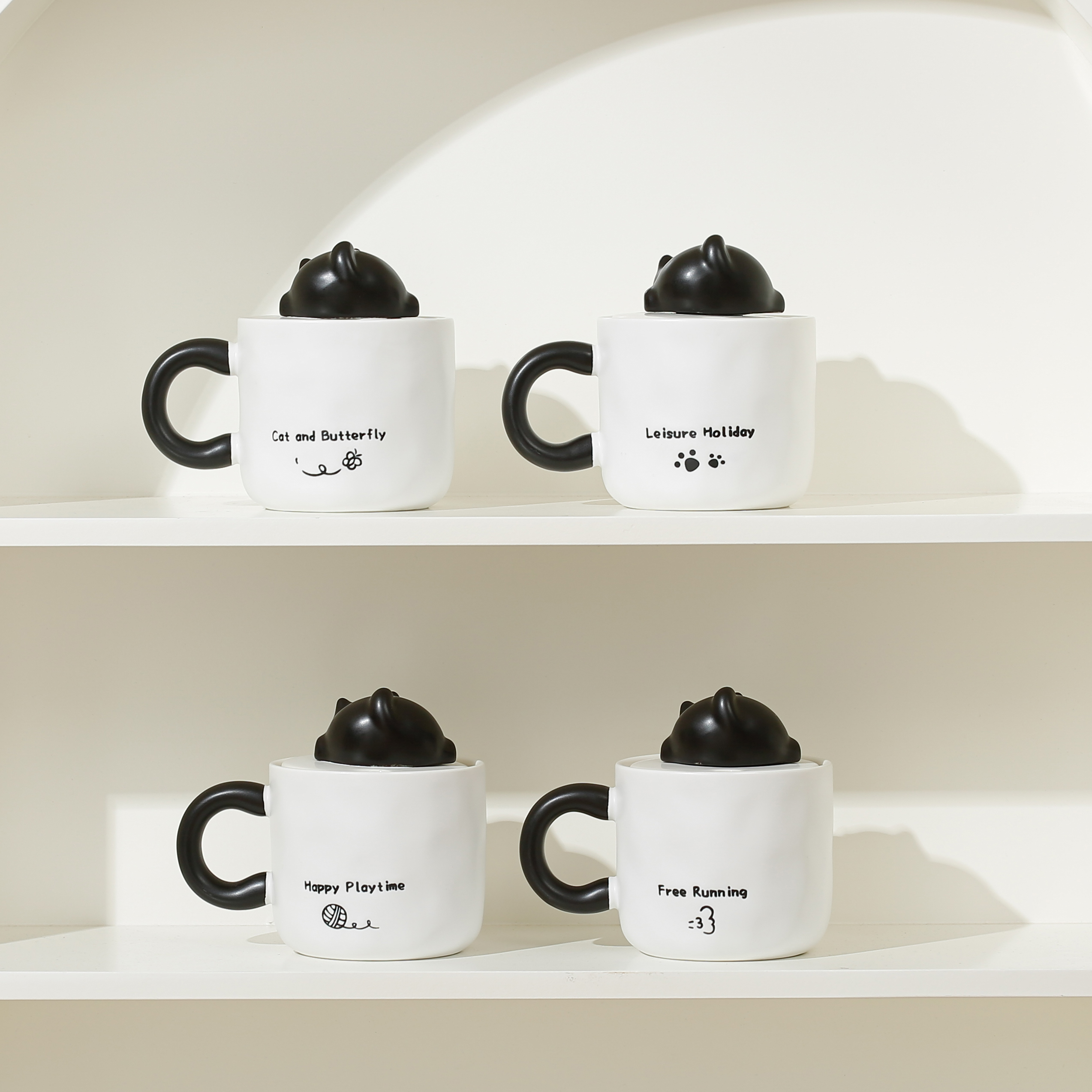 Personalized cat mug with lid as a souvenir cup, cute ceramic cup, cartoon ceramic cup, student style cute mug set with lid as a souvenir, carefully selected practical and durable water cup gift, high appearance level, Internet celebrity Application Scenario