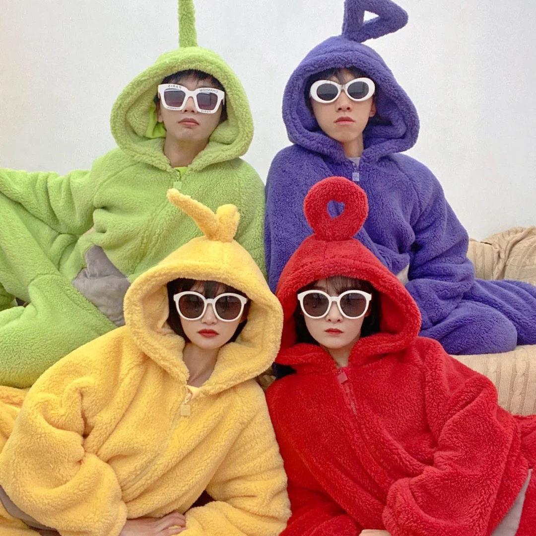 2023 internet hot cartoon antenna baby pajamas women's winter thick coral fleece one-piece pajamas homewear