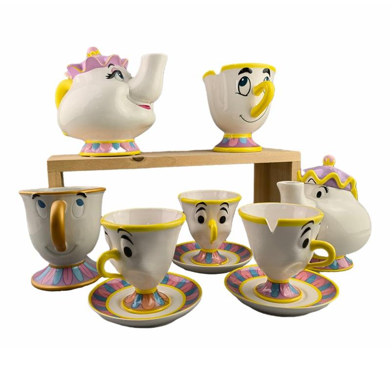tea pot lady foreign trade archie cup beauty and beast teapot gold-plated plate tea cup mrs. pottschip